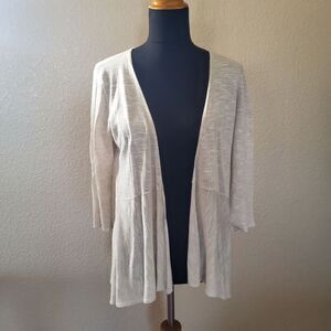 Eileen Fisher Linen Blend Knit Open Front Cardigan Sweater Size PM
